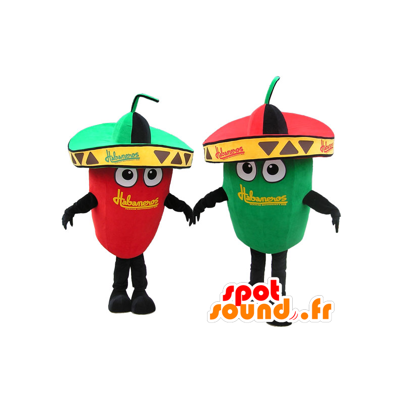 2 mascotes gigantes pimentos verdes e vermelhas. mascotes Casal - MASFR032721 - Mascot vegetal