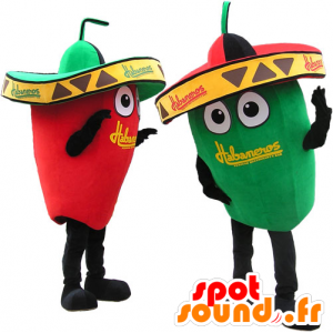 2 mascottes de piments vert et rouge géants. Couple de mascottes - MASFR032721 - Mascotte de légumes