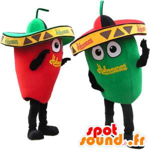 2 mascottes reus groene en rode paprika. mascottes Couple - MASFR032721 - Vegetable Mascot