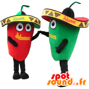 2 mascots giant green and red peppers. mascots Couple - MASFR032721 - Mascot of vegetables