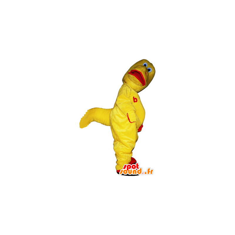 Mascotte de drôle de créature dinosaure jaune et rouge - MASFR032723 - Mascottes Dinosaure
