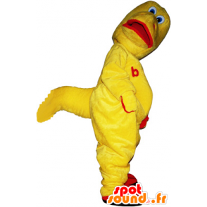 Mascotte de drôle de créature dinosaure jaune et rouge - MASFR032723 - Mascottes Dinosaure