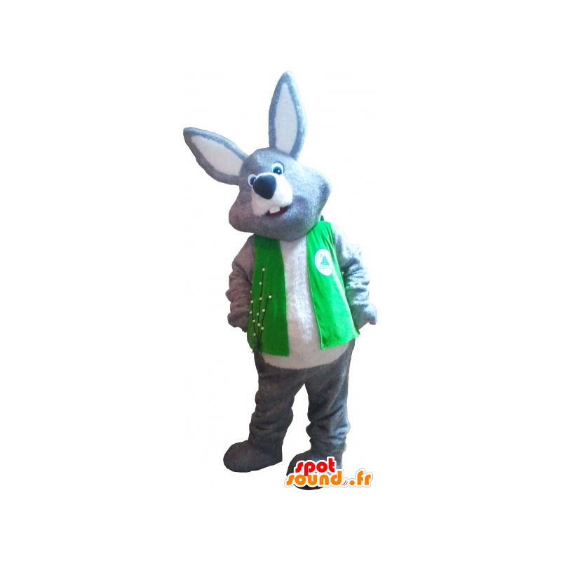 Mascotte de lapin géant gris et blanc portant un gilet - MASFR032727 - Mascotte de lapins