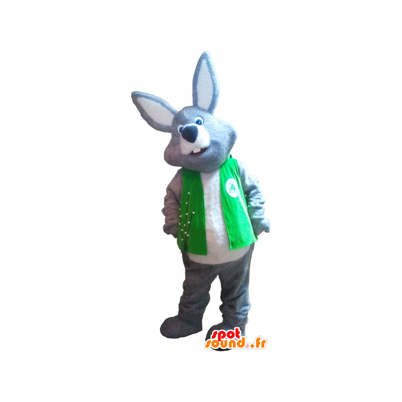 Cinzenta e branca mascote coelho gigante usando um colete - MASFR032727 - coelhos mascote