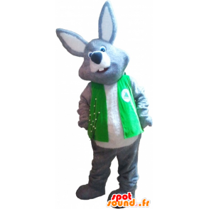 Mascotte de lapin géant gris et blanc portant un gilet - MASFR032727 - Mascotte de lapins