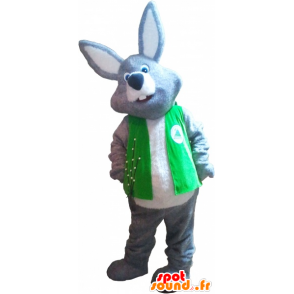 Grijs en wit reuzekonijn mascotte van het dragen van een vest - MASFR032727 - Mascot konijnen