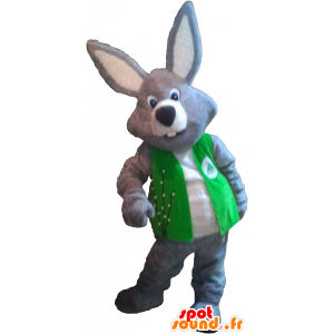 Grigio e bianco gigante coniglio mascotte che porta una maglia - MASFR032727 - Mascotte coniglio