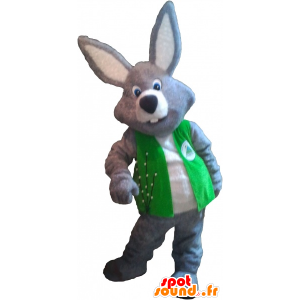 Mascotte de lapin géant gris et blanc portant un gilet - MASFR032727 - Mascotte de lapins