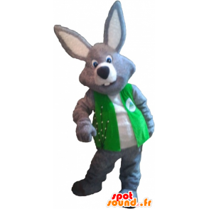 Szary i biały olbrzym królik maskotka noszenie kamizelki - MASFR032727 - króliki Mascot