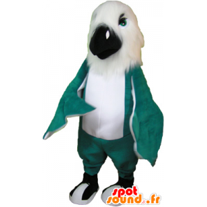 Papegøye maskot, gigantisk hvit fugl og grønt - MASFR032729 - Maskoter papegøyer