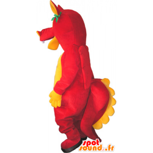 Funny mascot creature, red and yellow dinosaur - MASFR032732 - Mascots dinosaur