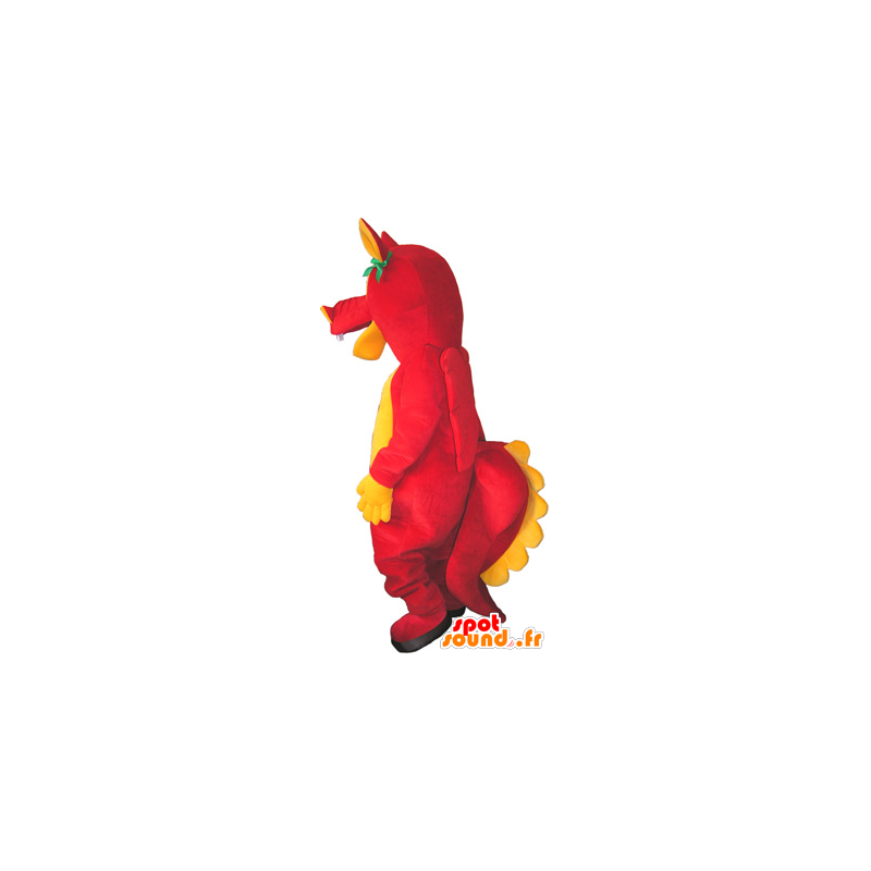 Maskot rolig varelse, röd och gul dinosaurie - Spotsound maskot
