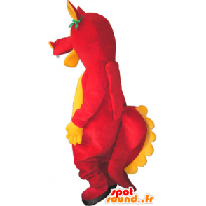 Funny mascot creature, red and yellow dinosaur - MASFR032732 - Mascots dinosaur