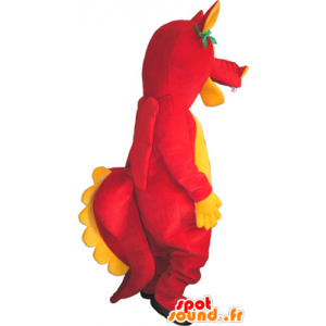 Zabawny istota maskotka, czerwony i żółty dinozaur - MASFR032732 - dinozaur Mascot