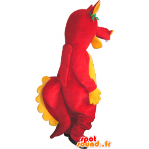 Mascotte de drôle de créature, de dinosaure rouge et jaune - MASFR032732 - Mascottes Dinosaure