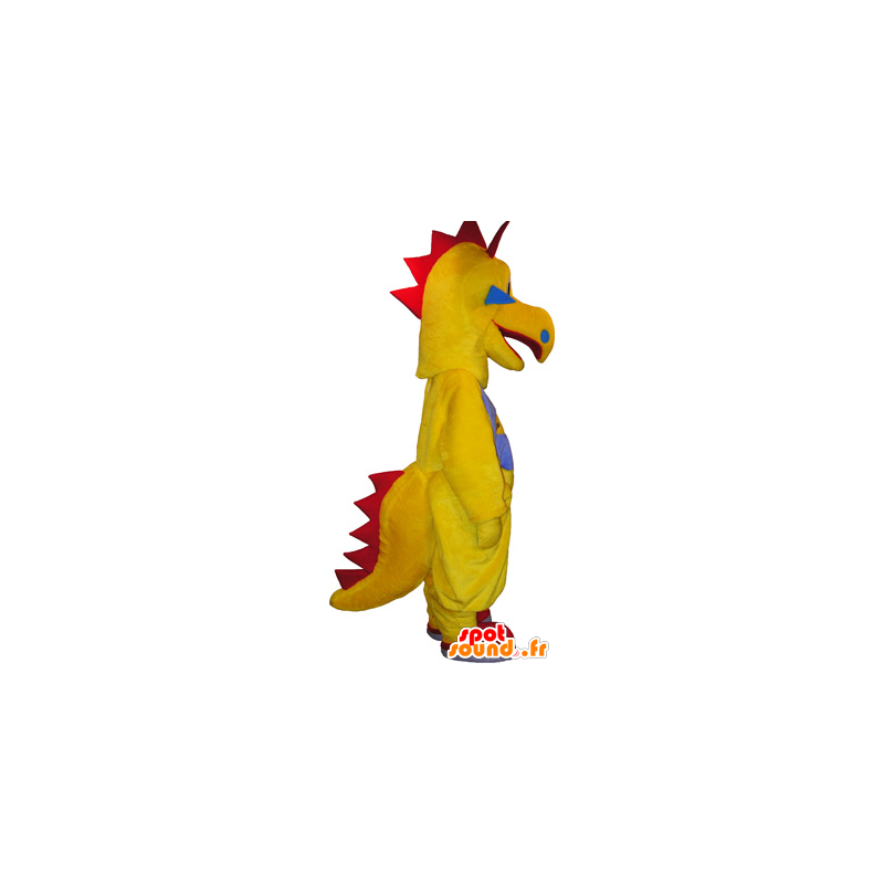 Maskot rolig varelse, gul och röd dinosaurie - Spotsound maskot