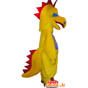 Mascotte de drôle de créature, de dinosaure jaune et rouge - MASFR032735 - Mascottes Dinosaure