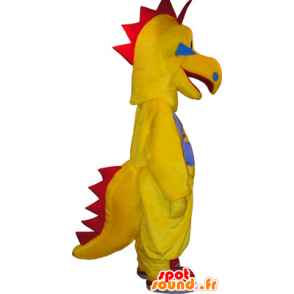 Mascote criatura engraçado, amarelo e vermelho dinossauro - MASFR032735 - Mascot Dinosaur