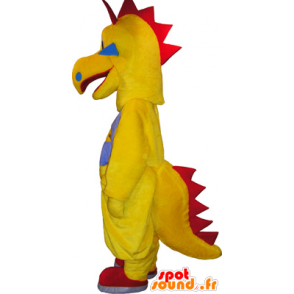 Mascotte de drôle de créature, de dinosaure jaune et rouge - MASFR032735 - Mascottes Dinosaure