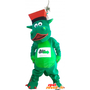 Mascote dinossauro verde com um chapéu - MASFR032736 - Mascot Dinosaur