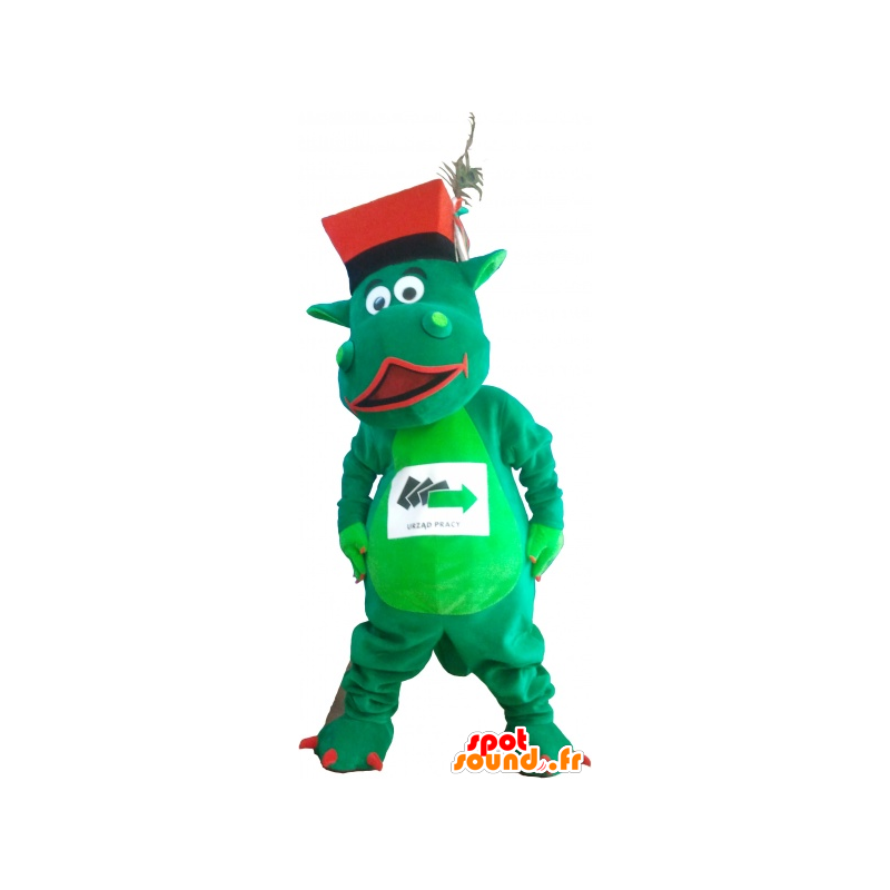 Mascota del dinosaurio verde con un sombrero - MASFR032736 - Dinosaurio de mascotas