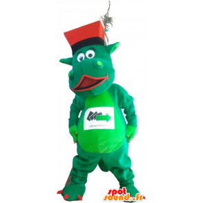 Mascotte dinosauro verde con un cappello - MASFR032736 - Dinosauro mascotte