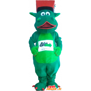 Mascotte dinosauro verde con un cappello - MASFR032736 - Dinosauro mascotte