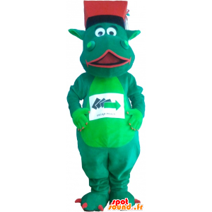 Grøn dinosaur maskot med hat - Spotsound maskot