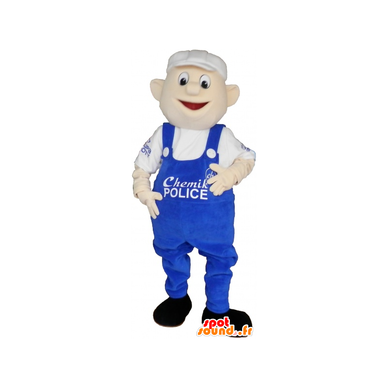 Mascotte de bonhomme en salopette bleue et casquette blanche - MASFR032741 - Mascottes Homme