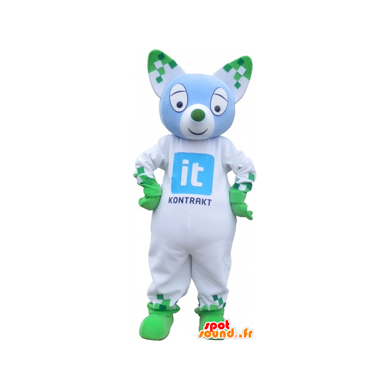 Wit en groen mascotte kat met spitse oren - MASFR032746 - Cat Mascottes