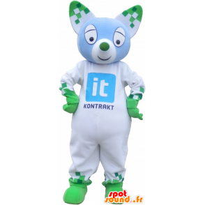 White and green mascot cat with pointy ears - MASFR032746 - Cat mascots