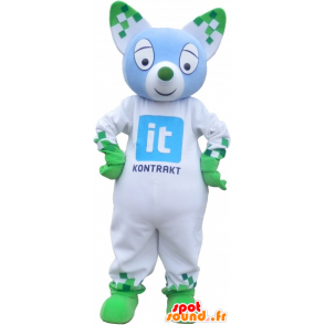 Gato mascote branca e verde com orelhas pontudas - MASFR032746 - Mascotes gato