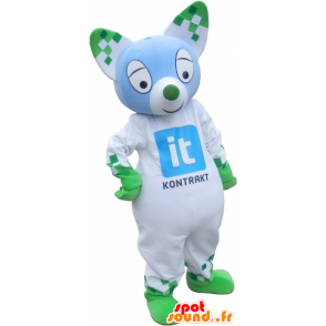 White and green mascot cat with pointy ears - MASFR032746 - Cat mascots