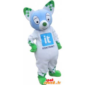 Wit en groen mascotte kat met spitse oren - MASFR032746 - Cat Mascottes