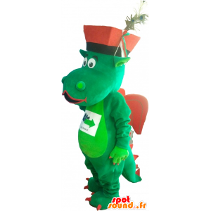 πράσινο και κόκκινο μασκότ δράκος με ένα καπέλο - MASFR032748 - Δράκος μασκότ