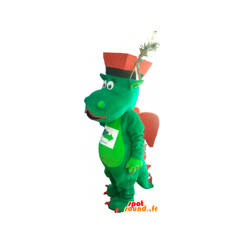 La mascota dragón verde y rojo con un sombrero - MASFR032748 - Mascota del dragón