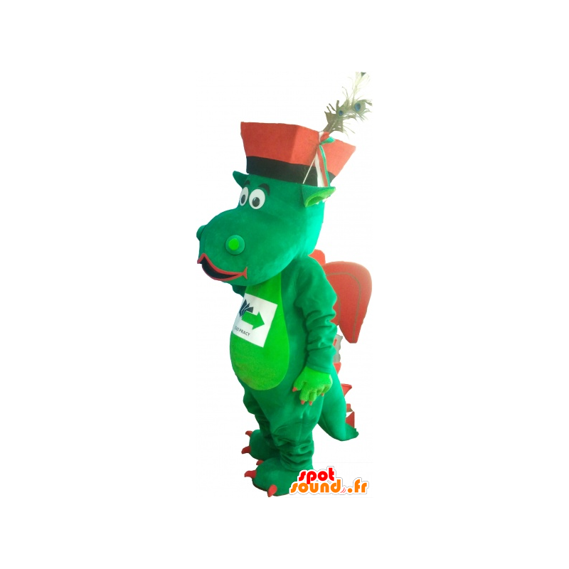 Groene en rode draak mascotte met een hoed - MASFR032748 - Dragon Mascot