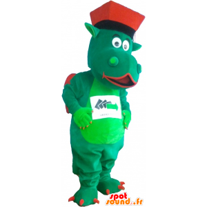 La mascota dragón verde y rojo con un sombrero - MASFR032748 - Mascota del dragón