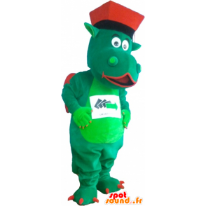 La mascota dragón verde y rojo con un sombrero - MASFR032748 - Mascota del dragón