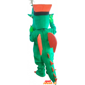 Mascotte de dragon vert et rouge avec un chapeau - MASFR032748 - Mascotte de dragon