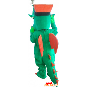 Groene en rode draak mascotte met een hoed - MASFR032748 - Dragon Mascot
