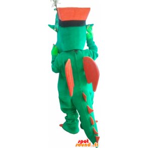 Mascotte drago verde e rosso con un cappello - MASFR032748 - Mascotte drago