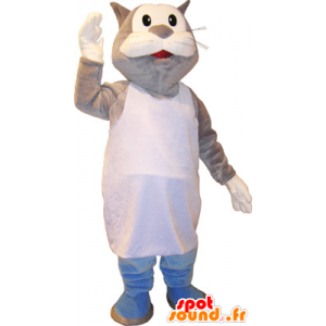 Kæmpe grå og hvid kattemaskot i marcel - Spotsound maskot