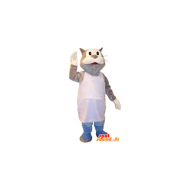 Gato cinzento e branco gigante Mascot marcel - MASFR032750 - Mascotes gato