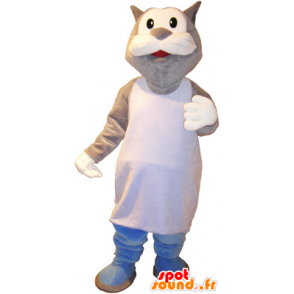 Kæmpe grå og hvid kattemaskot i marcel - Spotsound maskot