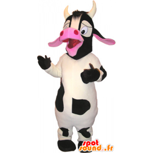 Mascot große weiße Kuh, schwarz und pink - MASFR032751 - Maskottchen Kuh