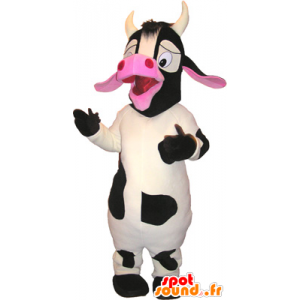 Mascot grote witte koe, zwart en roze - MASFR032751 - koe Mascottes