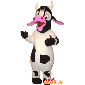 Mascotte de grosse vache blanche, noire et rose - MASFR032751 - Mascottes Vache