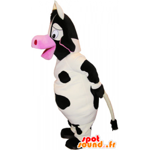 Maskot velká bílá kráva, černá a růžová - MASFR032751 - kráva Maskoti
