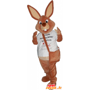 Braunes Kaninchen Maskottchen mit einem Beutel - MASFR032752 - Hase Maskottchen